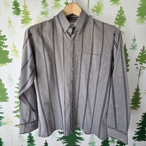 Classic Gray Striped Men's Button Down Shirt